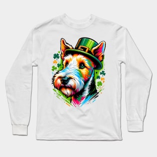 Wire Fox Terrier Dons Leprechaun Hat for St Patrick's Day Long Sleeve T-Shirt